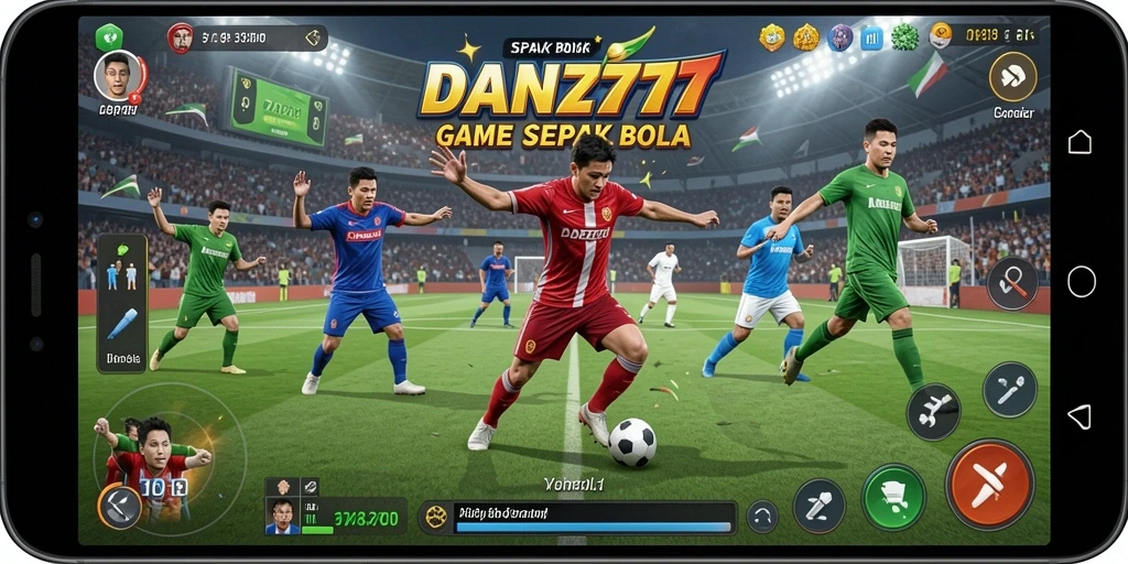 Tampilan gameplay menarik dari permainan sepak bola yang intens.