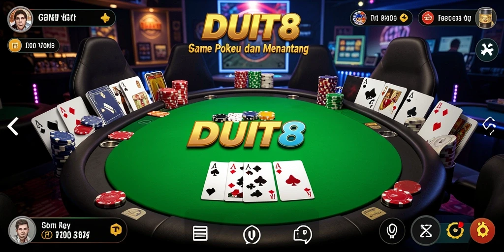 Screenshot gameplay DUIT8 menampilkan papan poker yang menyenangkan.