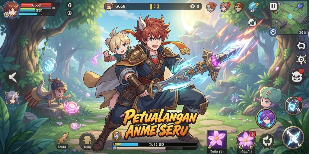 Screenshot menampilkan aksi karakter dalam game Anime yang mendebarkan.