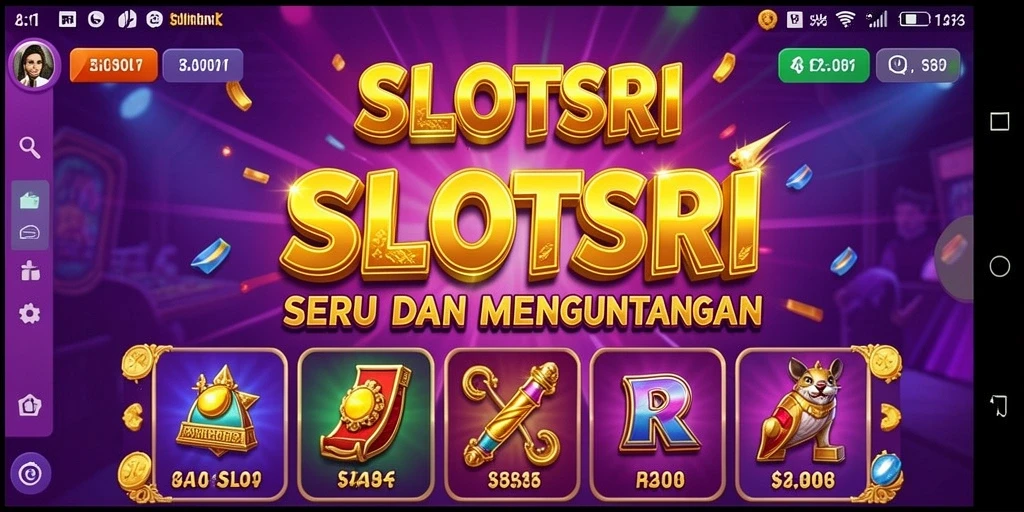 Tampilan gameplay menarik dari SLOTSRI dengan simbol slot yang berkilau.