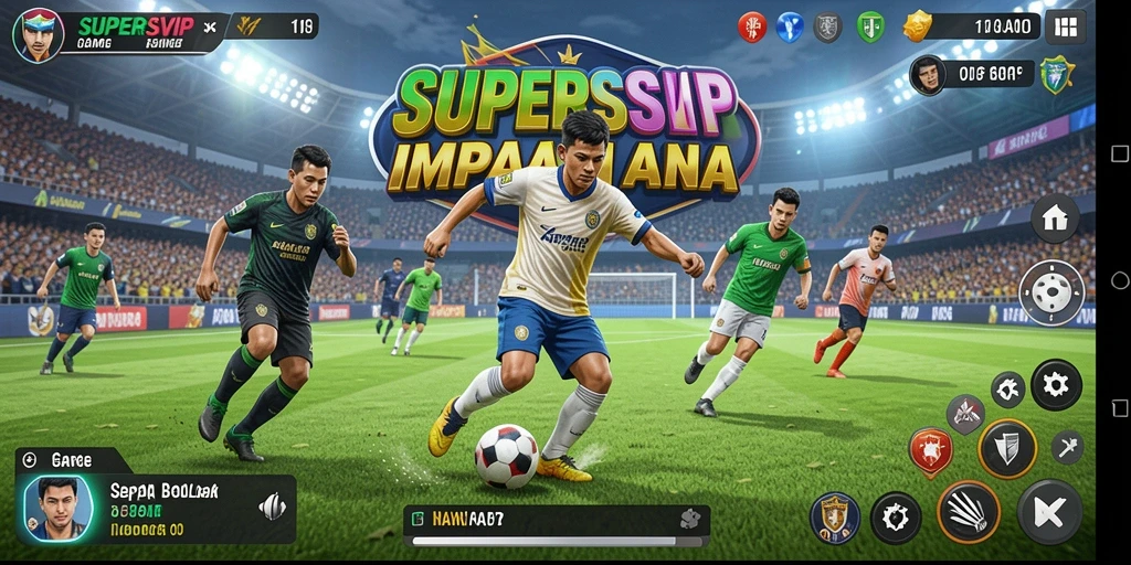 Tampilan gameplay menarik dari SUPERSVIP dengan aksi sepak bola yang mendebarkan.
